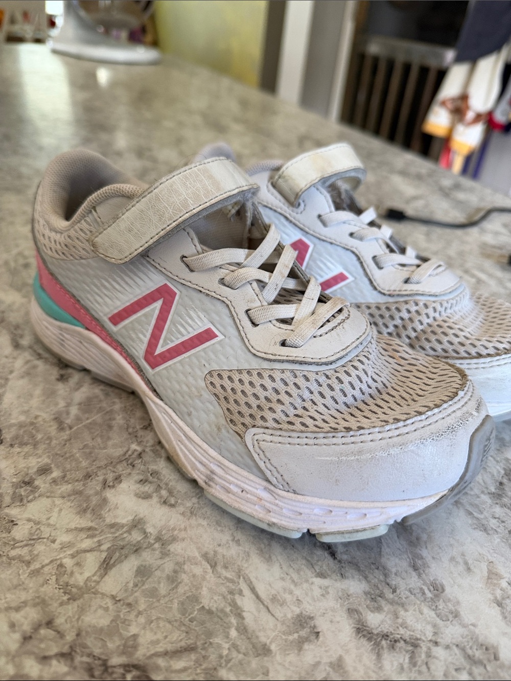 New Balance White Sneakers with Pink and Teal Accents